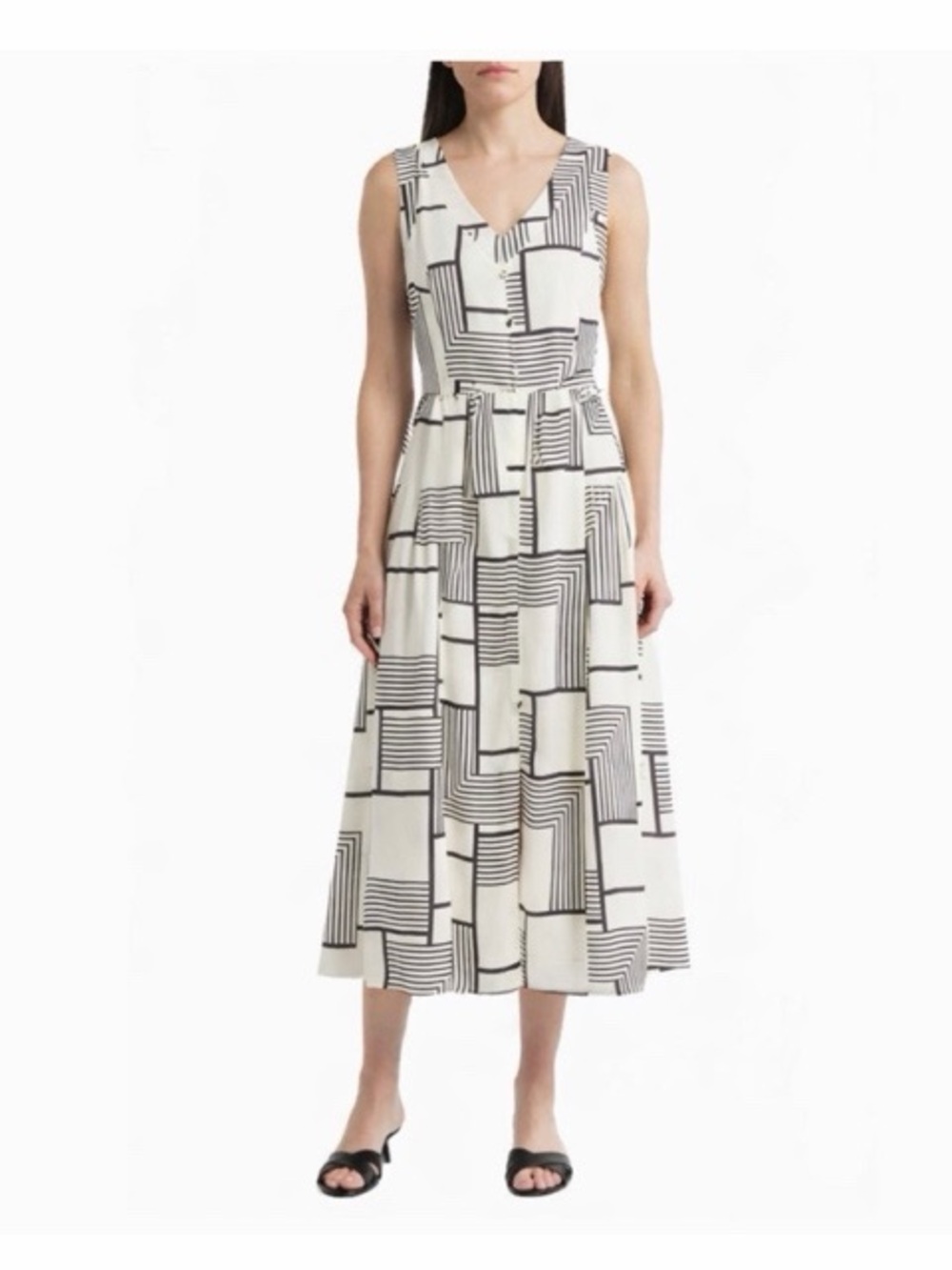Zoe And Claire Mixed Geo Print Sleeveless‎ Midi Dress
